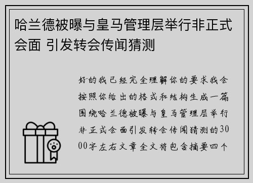 哈兰德被曝与皇马管理层举行非正式会面 引发转会传闻猜测 哈兰德被曝与皇马管理层举行非正式会面 引发转会传闻猜测